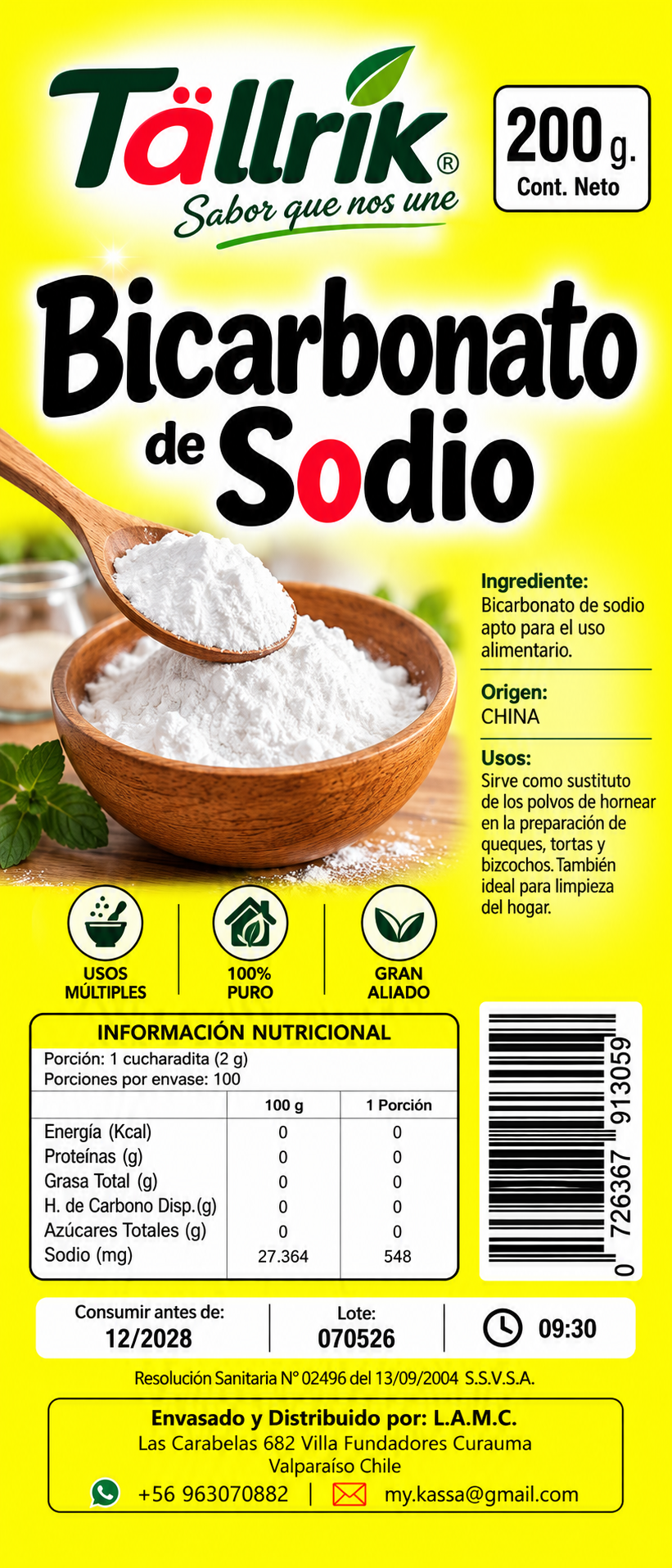 Etiqueta de Bicarbonato de sodio Tallrik
